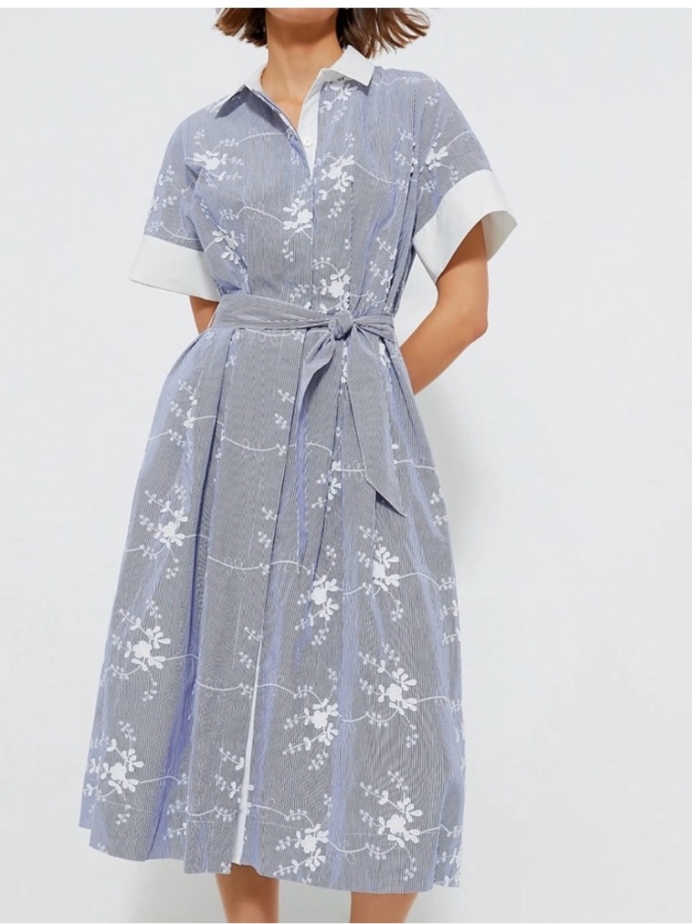 Tuckernuck Blue and White Floral Stripe Midi Shirt Dress
